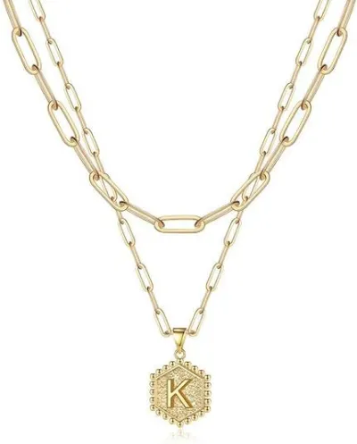 Fashion Simple Hexagon Letter Alphabet Pendant Multi-Layer Alloy Necklace