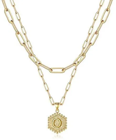Fashion Simple Hexagon Letter Alphabet Pendant Multi-Layer Alloy Necklace