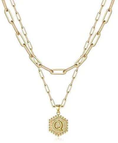 Fashion Simple Hexagon Letter Alphabet Pendant Multi-Layer Alloy Necklace
