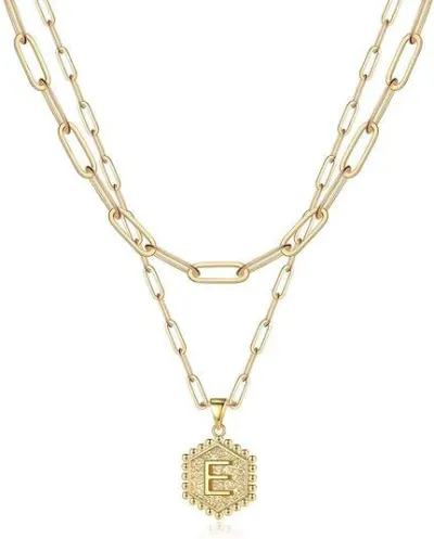 Fashion Simple Hexagon Letter Alphabet Pendant Multi-Layer Alloy Necklace