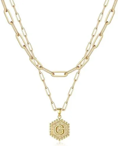 Fashion Simple Hexagon Letter Alphabet Pendant Multi-Layer Alloy Necklace