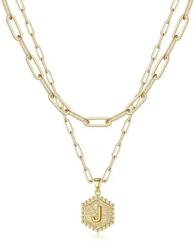 Fashion Simple Hexagon Letter Alphabet Pendant Multi-Layer Alloy Necklace