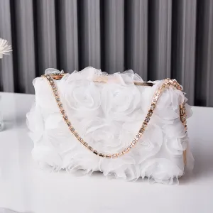 Women Fashion Exaggerated Stereo Floral Rhinestone Handle Square Evening Bag