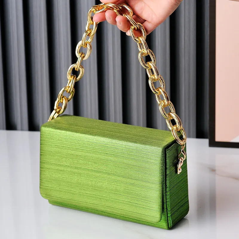 Women's Fashion Solid Color Square Flap Chain Handle Evening Bag Ladies Hard Clutch Purse with Magnetic Buckle