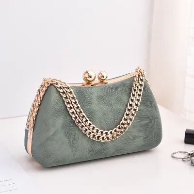 Women Elegant PU Chain Handle Evening Bag Clutch Pillow Shape Latch Closure Hard Shell