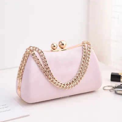 Women Elegant PU Chain Handle Evening Bag Clutch Pillow Shape Latch Closure Hard Shell