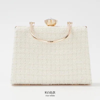 Women Fashionable Square Check Woolen Cloth Evening Bag with Latch Closure