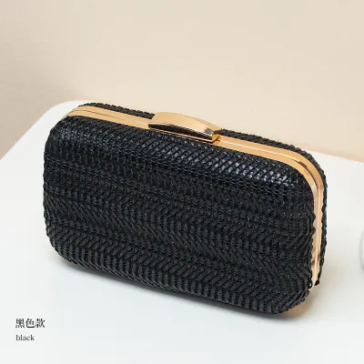 Women Fashion Square Braided PU Chain Evening Clutch Bag