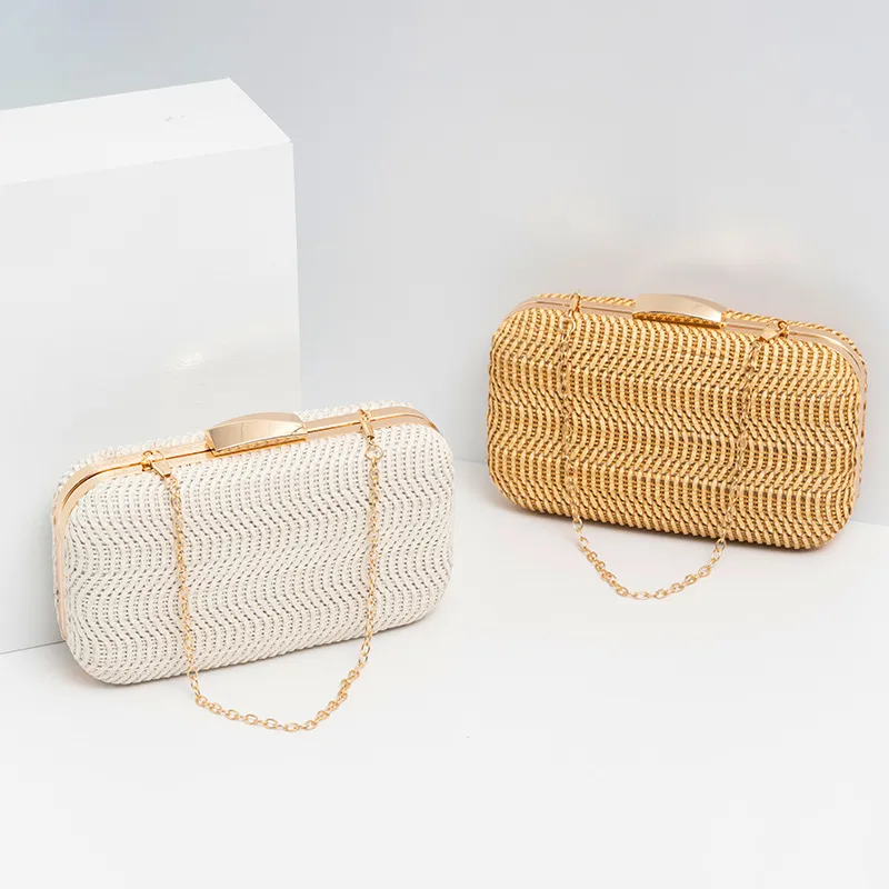 Women Fashion Square Braided PU Chain Evening Clutch Bag