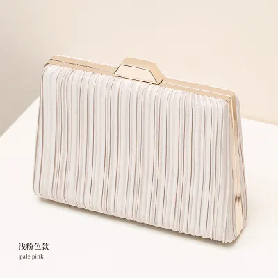 Women Fashionable Square Pleated Chain Evening Bag Hard Polyester Cloth Latch Clutch Party Bag