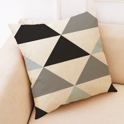 Simple Geometric Striped Linen Printed Home Sofa Cushion Cover