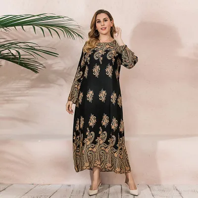 Ethnic Retro Women Plus Size Casual Long Sleeve Cotton Dress