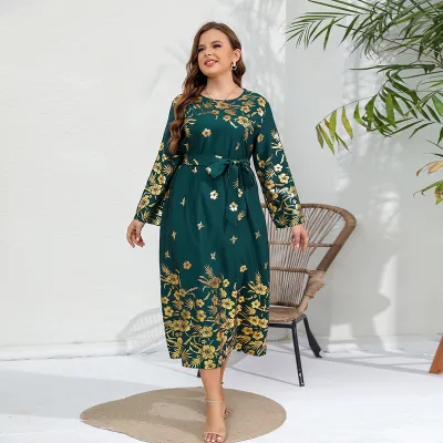 Ethnic Retro Women Plus Size Casual Long Sleeve Cotton Dress