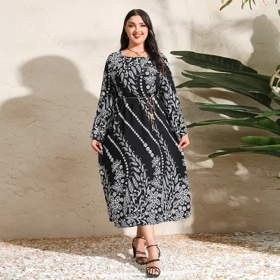 Women Plus Size Vintage National Style Long Sleeve Dress