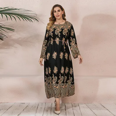 Women Plus Size Vintage National Style Long Sleeve Dress