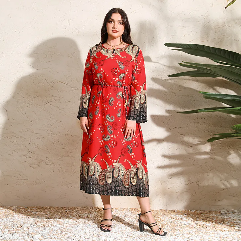 Women Plus Size Vintage National Style Long Sleeve Dress