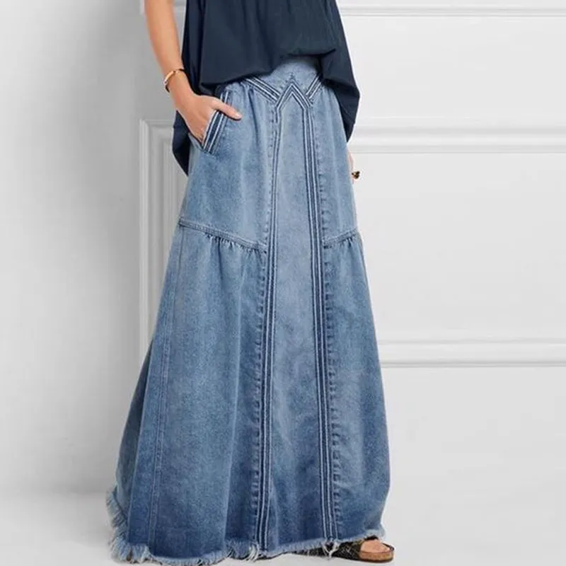 Women's Loose Waist Denim A-Line Skirt Japanese Korean Casual Style