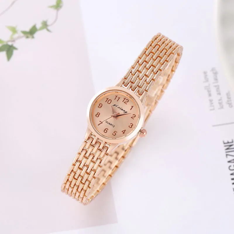 Women Simple Rhinestone Steel Band Digital Dial Quartz Watch