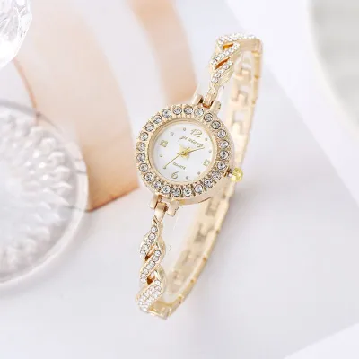 Women's Fashion Simple Round Rhinestone Dial Quartz Bracelet Watch