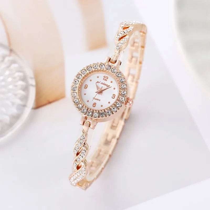 Women's Fashion Simple Round Rhinestone Dial Quartz Bracelet Watch