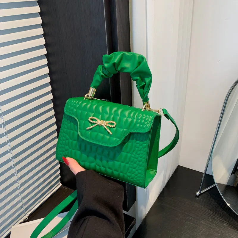 Fashion Solid Color Stone Pattern Square PU Shoulder Bag