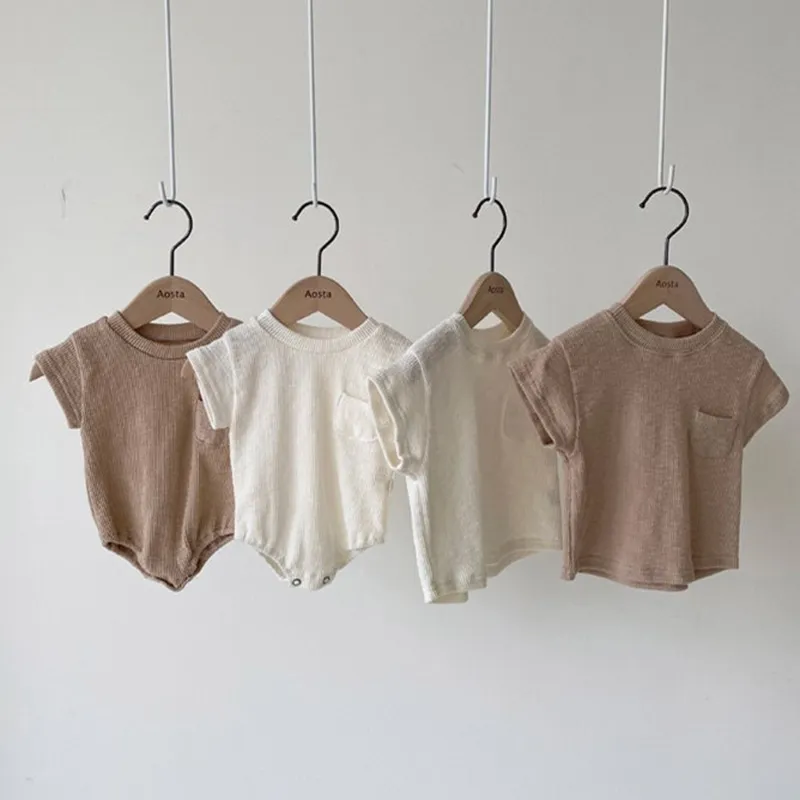 Kids Baby Boys Girls Triangle Climb Casual Short Sleeve Cotton Romper with Hidden Button