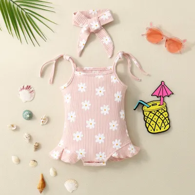 Kids Baby Girls Casual Cute Daisy Print Sleeveless Cotton Romper