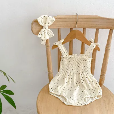 Kids Baby Girls Casual Cute Tiny Flower Polka Dot Print Sleeveless Romper