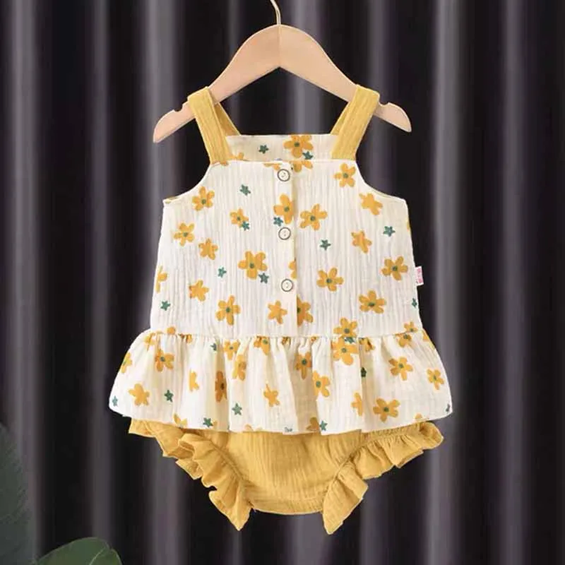 Kids Baby Girls Casual Cute Tiny Flower Print Camisole Shorts Set 0-3T