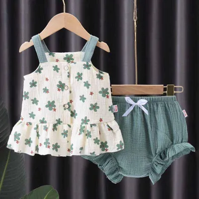Kids Baby Girls Casual Cute Tiny Flower Print Camisole Shorts Set 0-3T