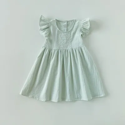 Kids Toddler Girls Casual Cute Flower Raglan Sleeve Dress Cotton Solid Color