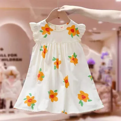 Kids Toddler Girls Casual Cute Flower Print Sleeveless A-Line Cotton Dress