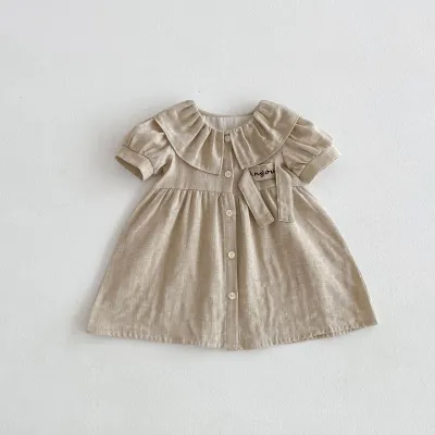 Kids Baby Girls Casual Cute Solid Color Sleeveless Romper Princess Dress Short Sleeve