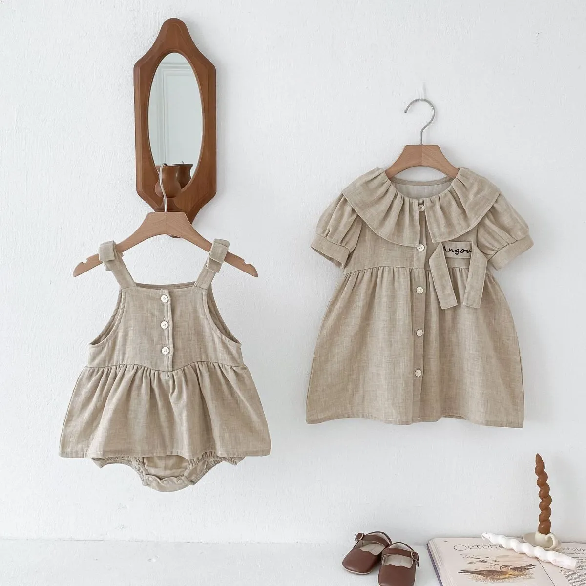 Kids Baby Girls Casual Cute Solid Color Sleeveless Romper Princess Dress Short Sleeve