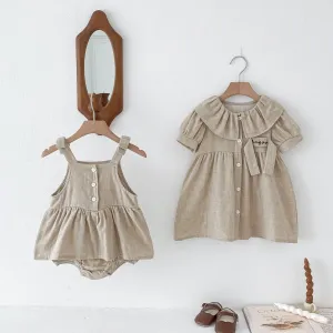 Kids Baby Girls Casual Cute Solid Color Sleeveless Romper Princess Dress Short Sleeve