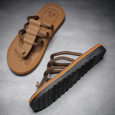 Men Fashion Leisure Beach Solid Color Flat Flip-Flops Slippers