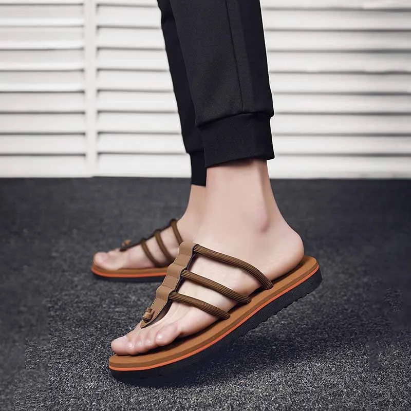 Men Fashion Leisure Beach Solid Color Flat Flip-Flops Slippers