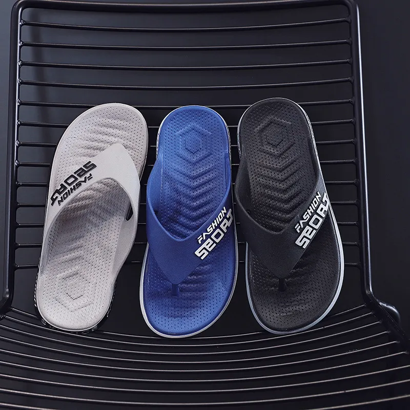 Men Fashion Leisure Holiday Beach Colorblock Letter Flat Flip-Flops Slippers