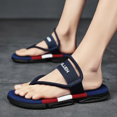 Men Fashion Leisure Holiday Beach Colorblock Slip On Flat Flip-Flops Sandals