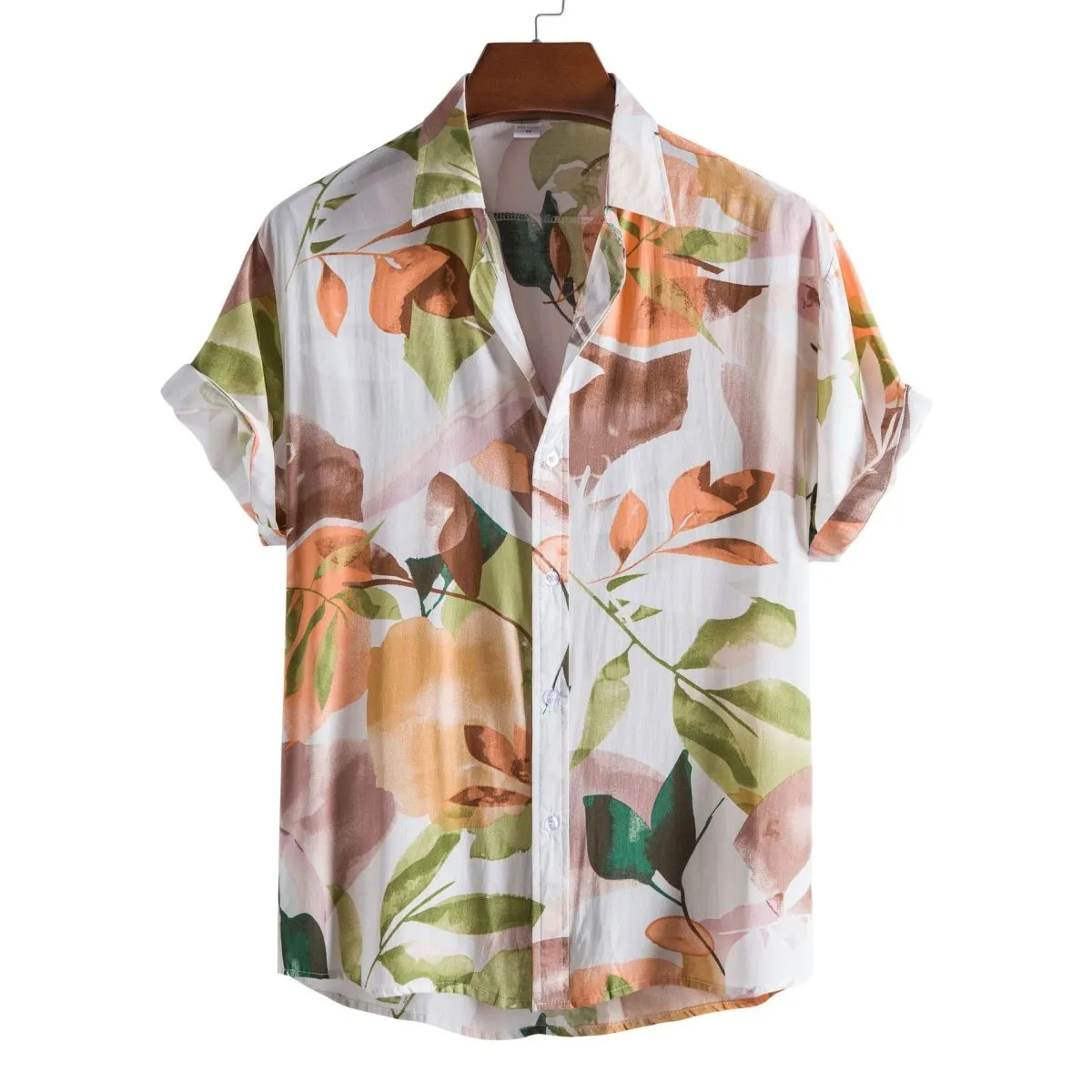 Men Summer Casual Vacation Tiny Flower Print Short Sleeve Lapel Shirt