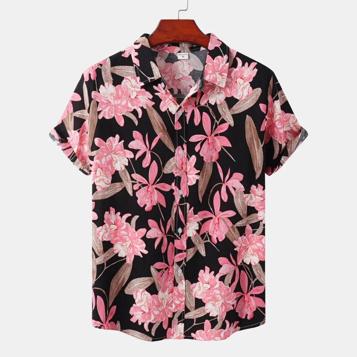 Men Summer Fashion Casual Vacation Tiny Flower Print Short Sleeve Square Collar Shirt