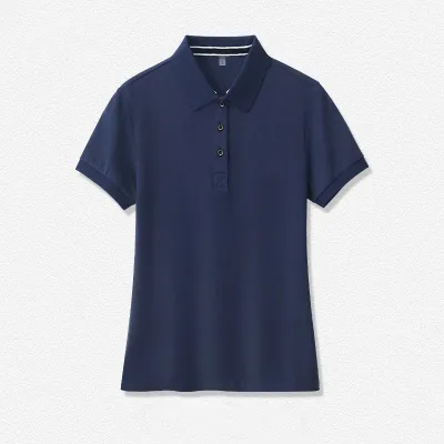 Solid Color Lapel Short-Sleeved Women Cotton Slim-Fit Stretch Polo Shirt Custom