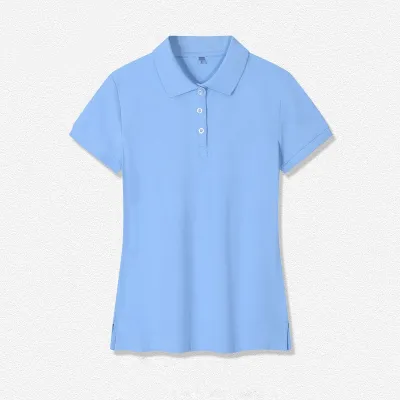 Solid Color Lapel Short-Sleeved Women Cotton Slim-Fit Stretch Polo Shirt Custom