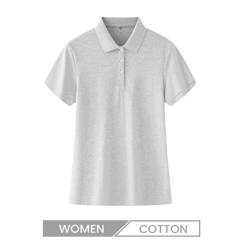 Solid Color Lapel Short-Sleeved Women Cotton Slim-Fit Stretch Polo Shirt Custom