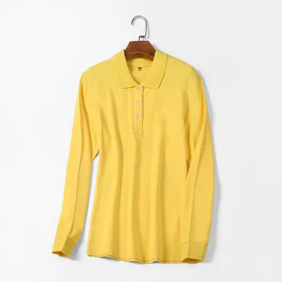 Women Casual Basic Solid Color Long-Sleeved Polo Shirt Custom