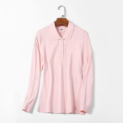 Women Casual Basic Solid Color Long-Sleeved Polo Shirt Custom
