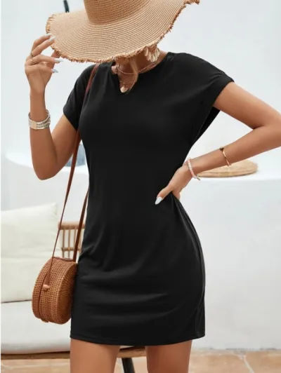 Women Casual Bat Sleeve V-Neck Midi Dress
