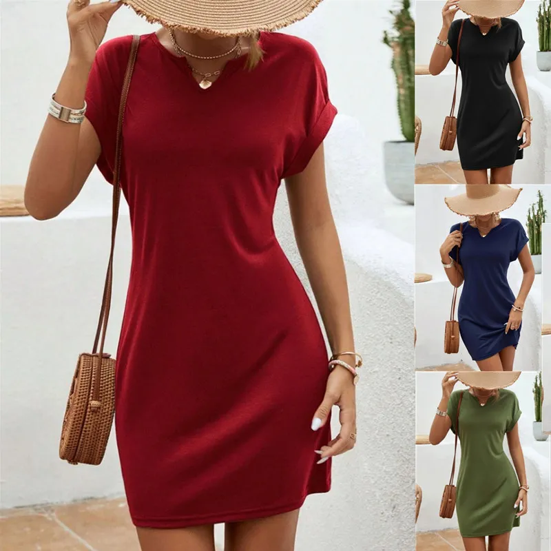 Women Casual Bat Sleeve V-Neck Midi Dress