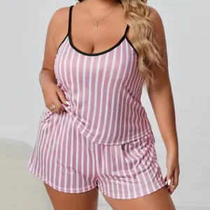 Women Plus Size Milk Fiber Zebra Stripe-Print Pajamas Two-Piece Set