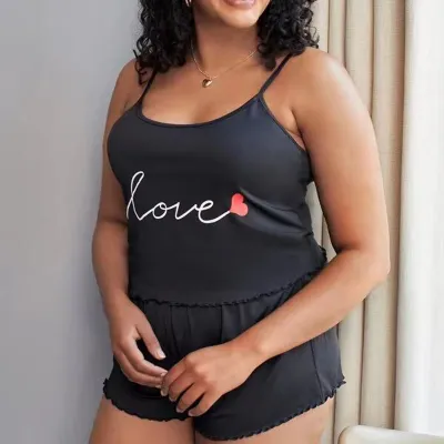Women Plus Size Heart-Print Pajamas Two-Piece Set